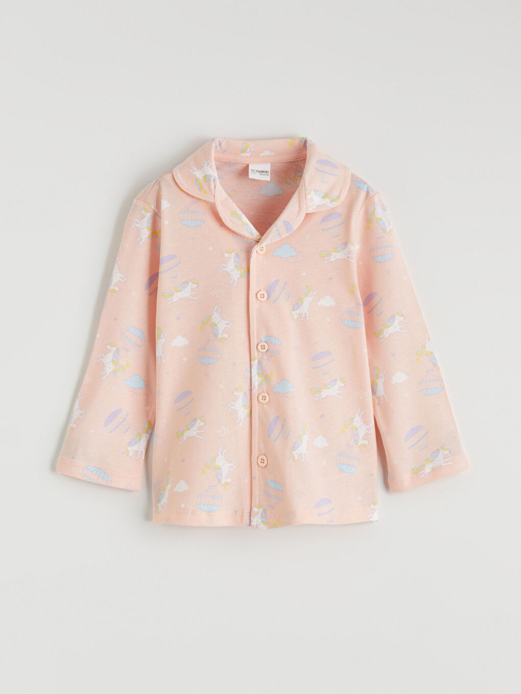 Pembe Gömlek Yaka Baskılı Kız Çocuk Pijama Takımı-1
