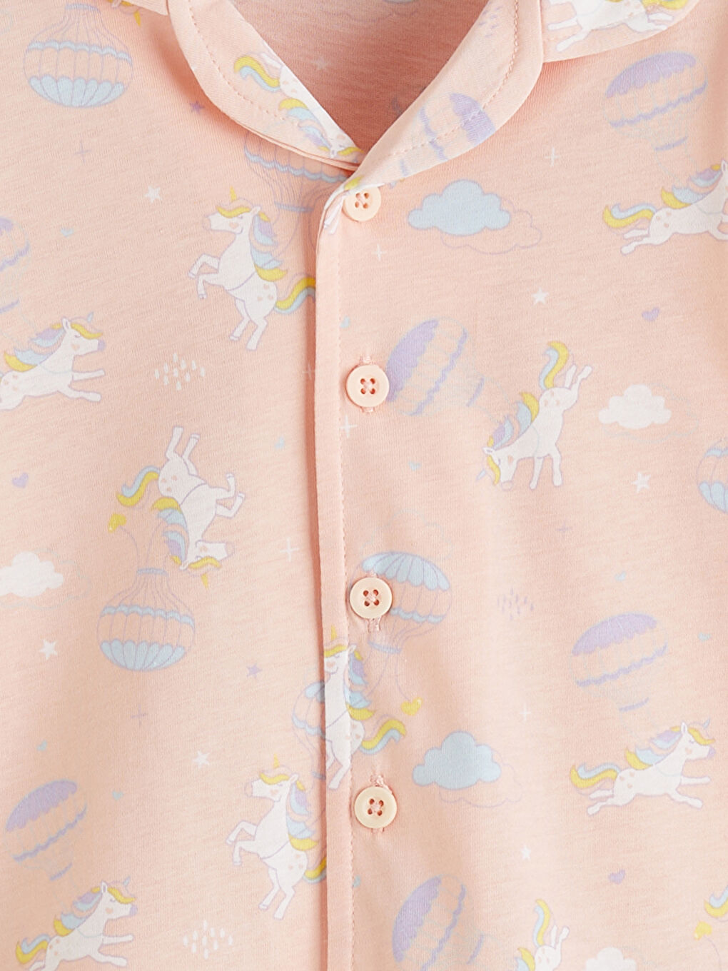 Pembe Gömlek Yaka Baskılı Kız Çocuk Pijama Takımı-2