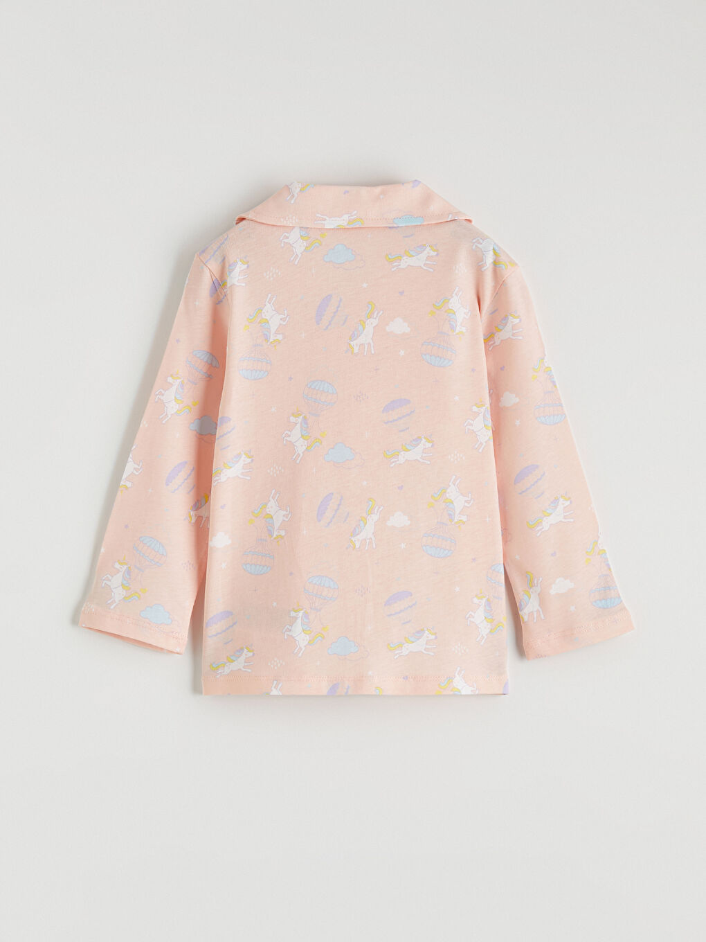 Pembe Gömlek Yaka Baskılı Kız Çocuk Pijama Takımı-3