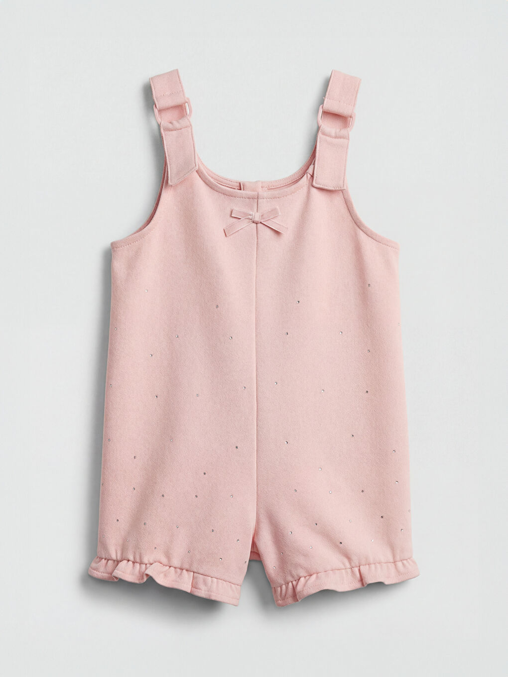 Bow Detailed Stone Embellished Girls' Short Dungarees and T-shirt-4