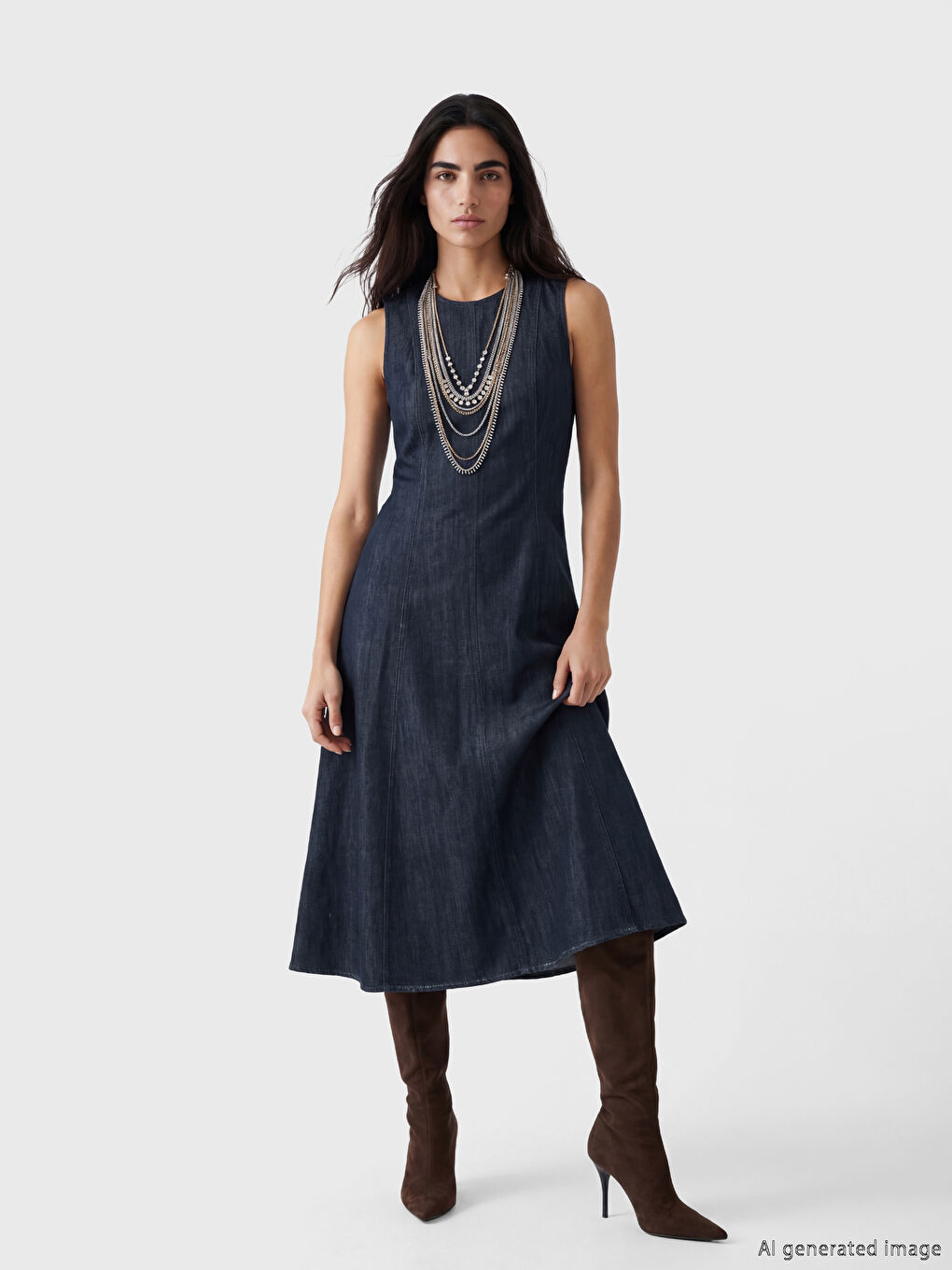 İndigo A Kesim Midi Jean Elbise