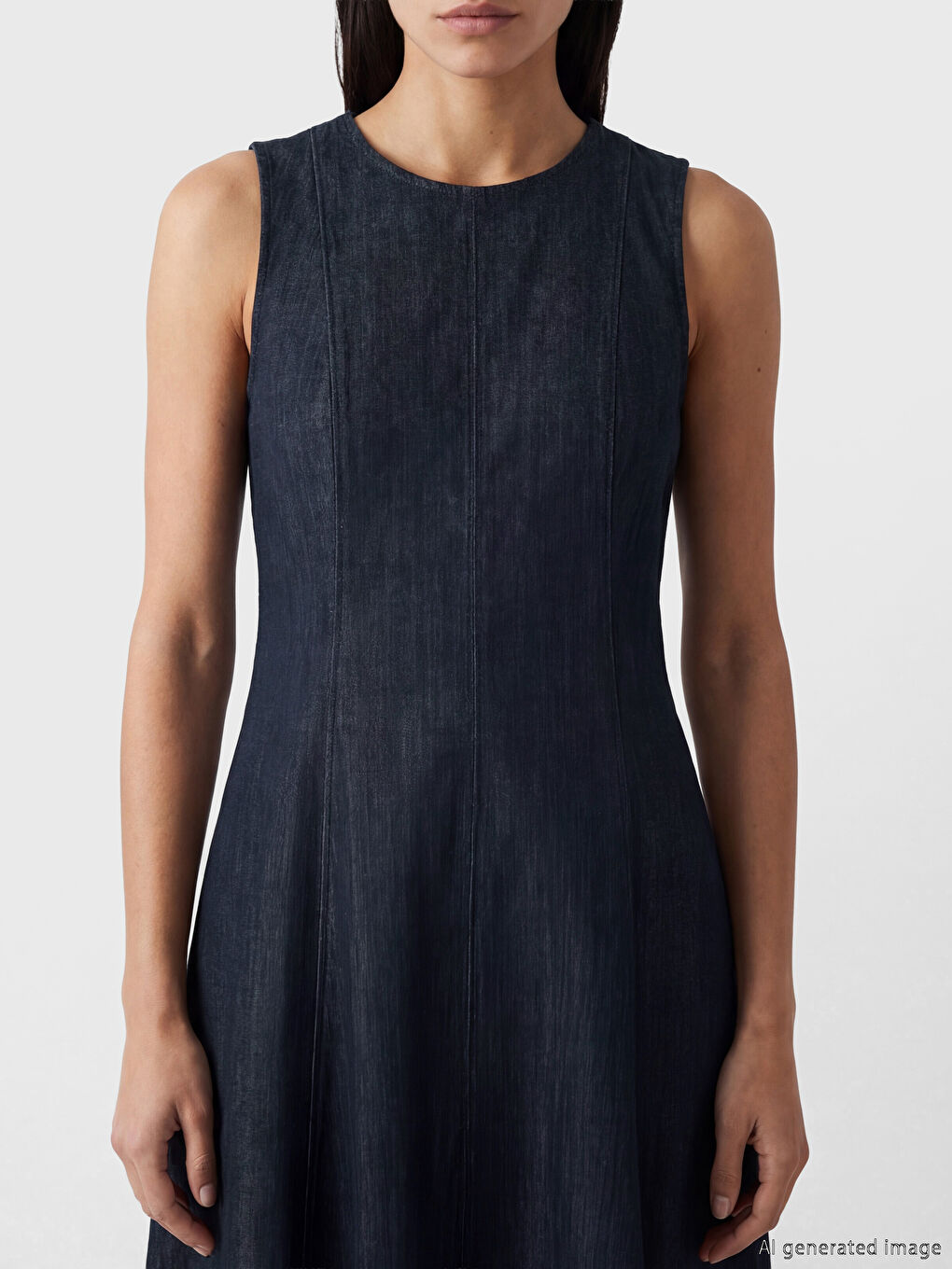 İndigo A Kesim Midi Jean Elbise-2