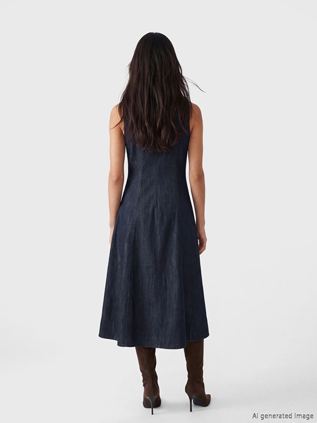 İndigo A Kesim Midi Jean Elbise-3