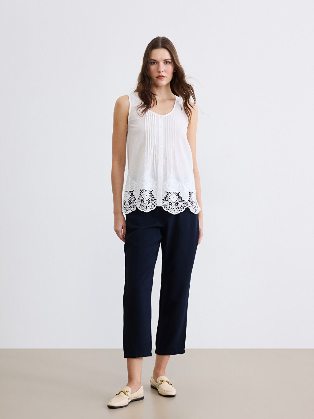 Lacivert Beli Lastikli Loose Fit Kadın Pantolon