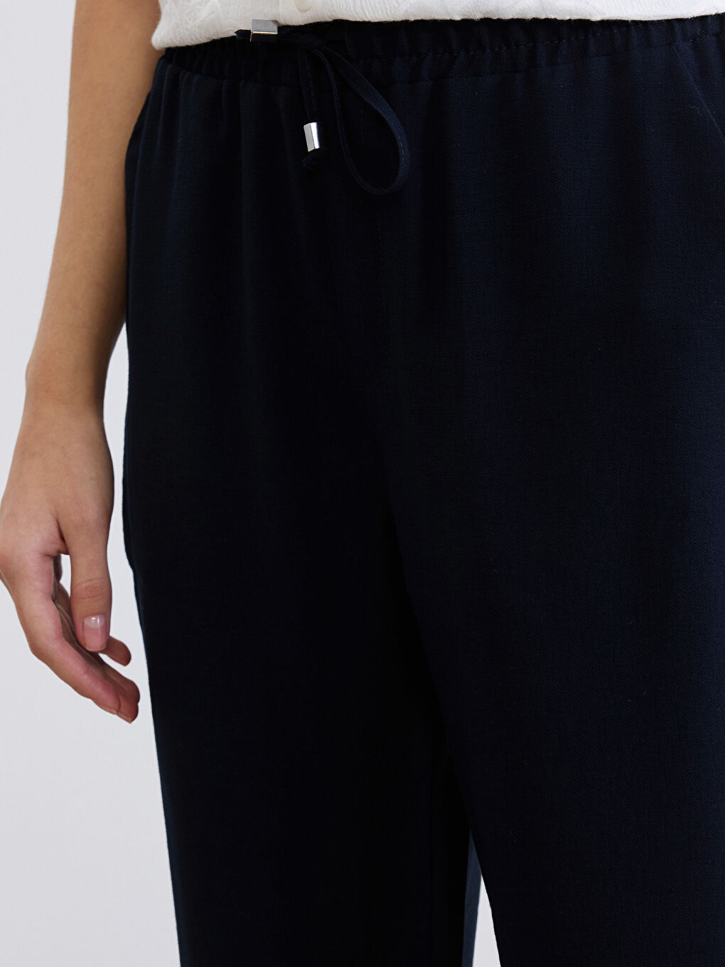 Lacivert Beli Lastikli Loose Fit Kadın Pantolon-2