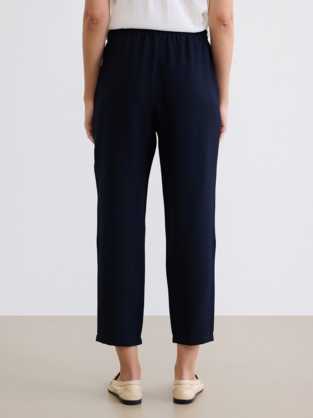 Lacivert Beli Lastikli Loose Fit Kadın Pantolon-3