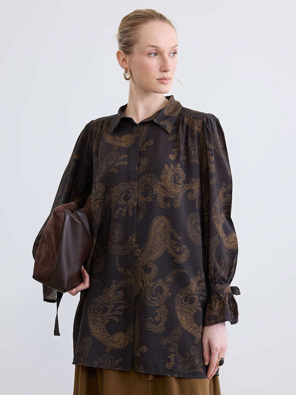Patterned Ruched Oversize Women's Shirt Tunic