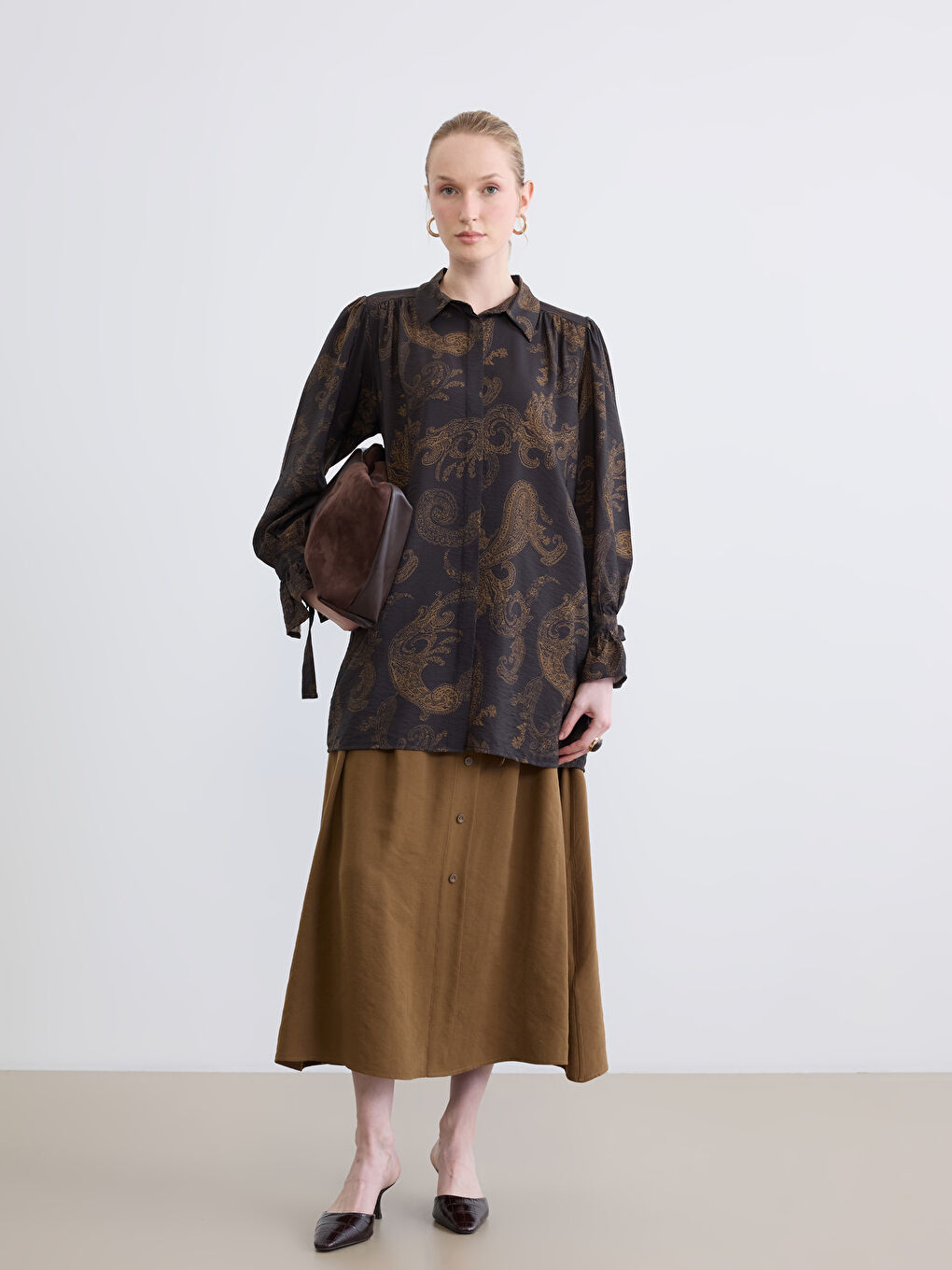 Patterned Ruched Oversize Women's Shirt Tunic-1