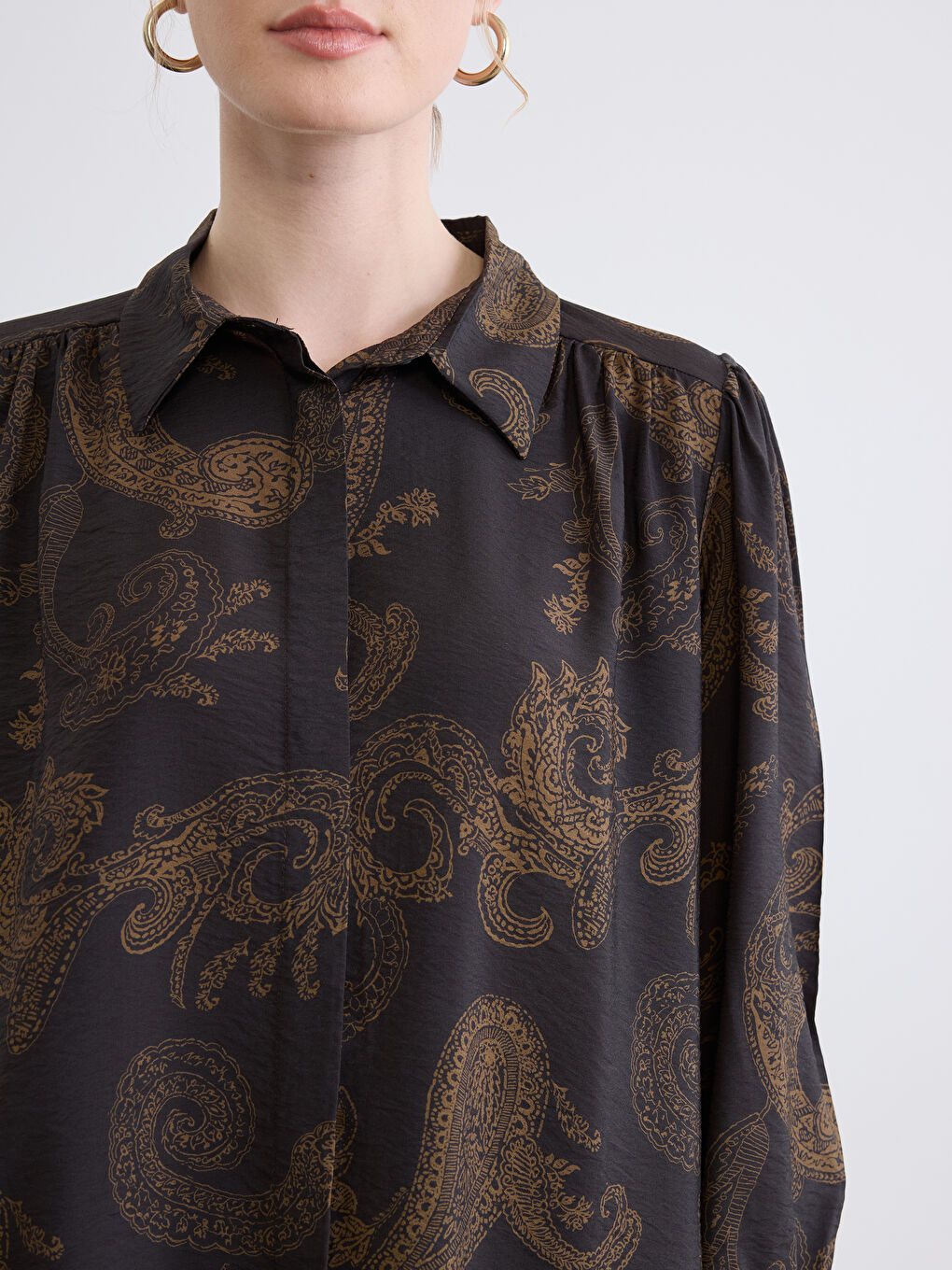 Patterned Ruched Oversize Women's Shirt Tunic-2