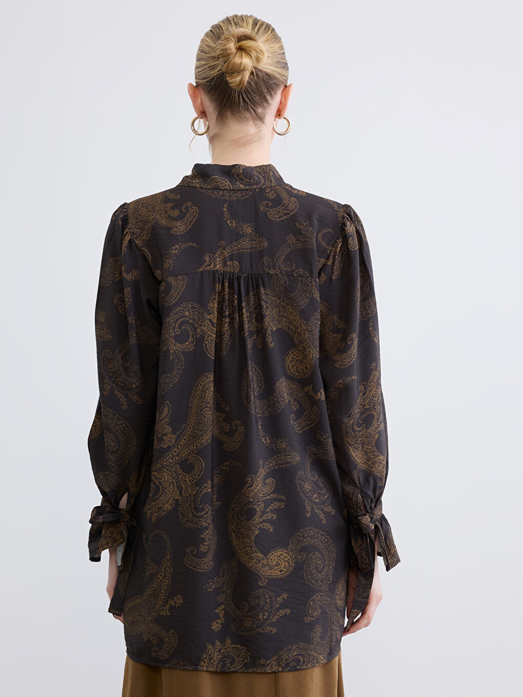 Patterned Ruched Oversize Women's Shirt Tunic-3