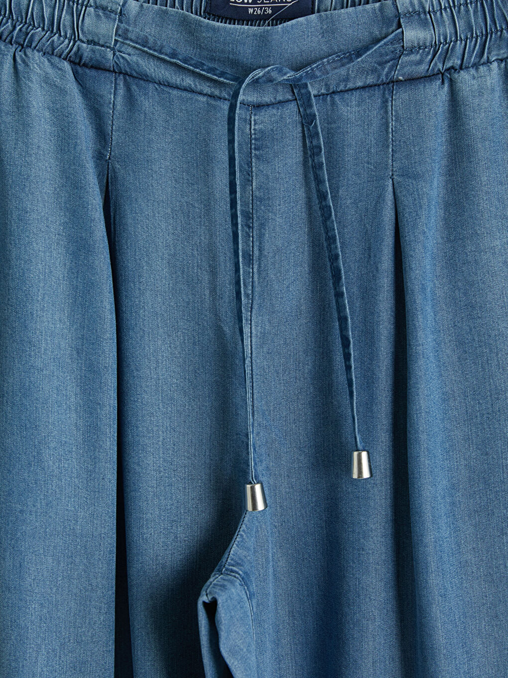 İndigo Beli Lastikli Wideleg Fit Kadın Jean Pantolon-2