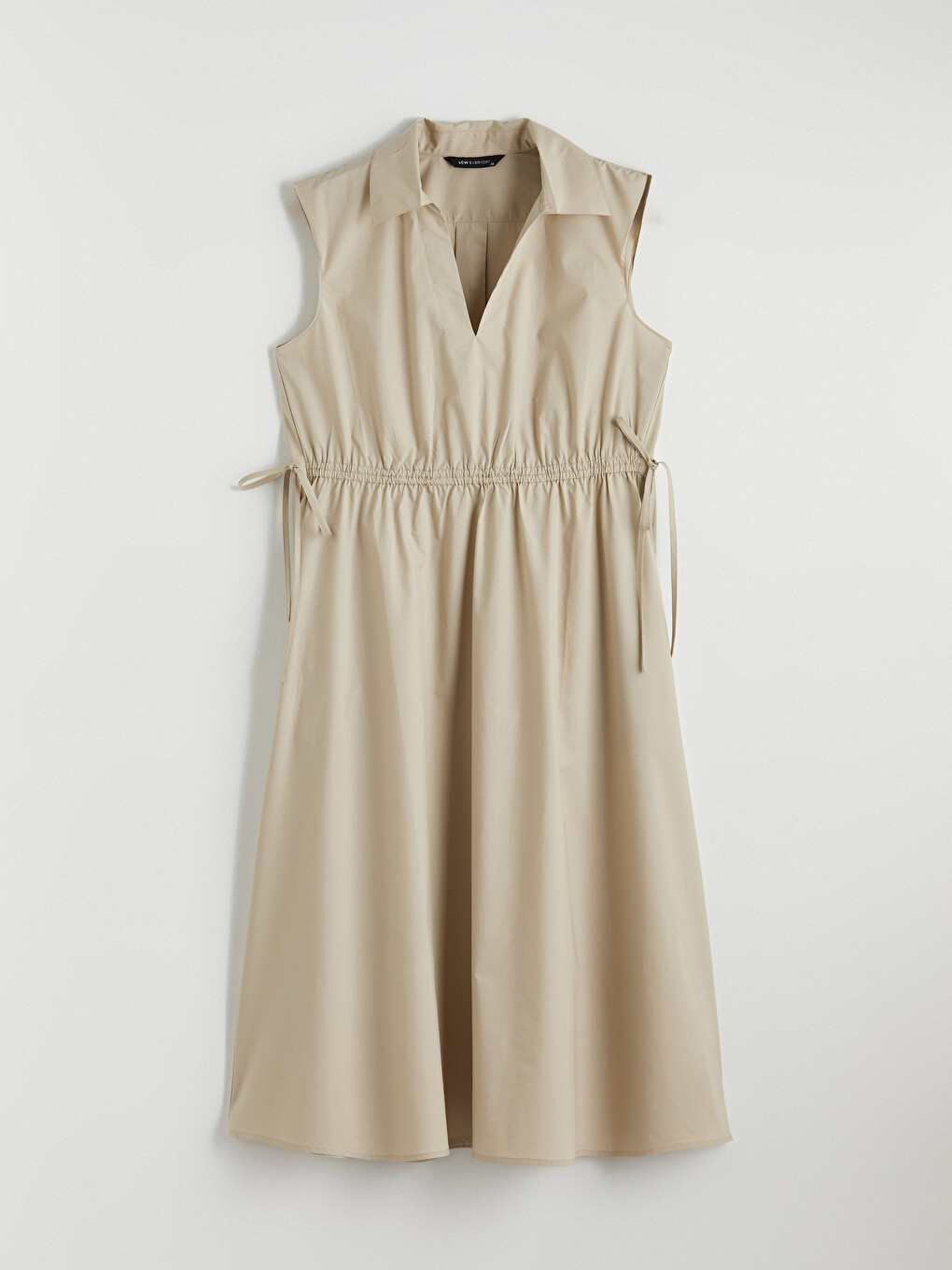 Robe en popeline à col chemise et taille à cordon de serrage-4