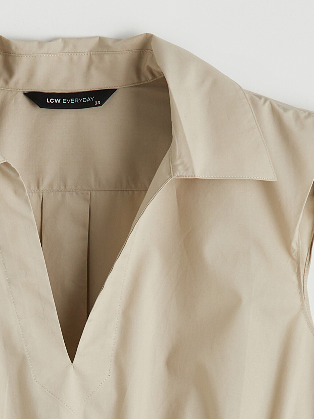 Robe en popeline à col chemise et taille à cordon de serrage-5