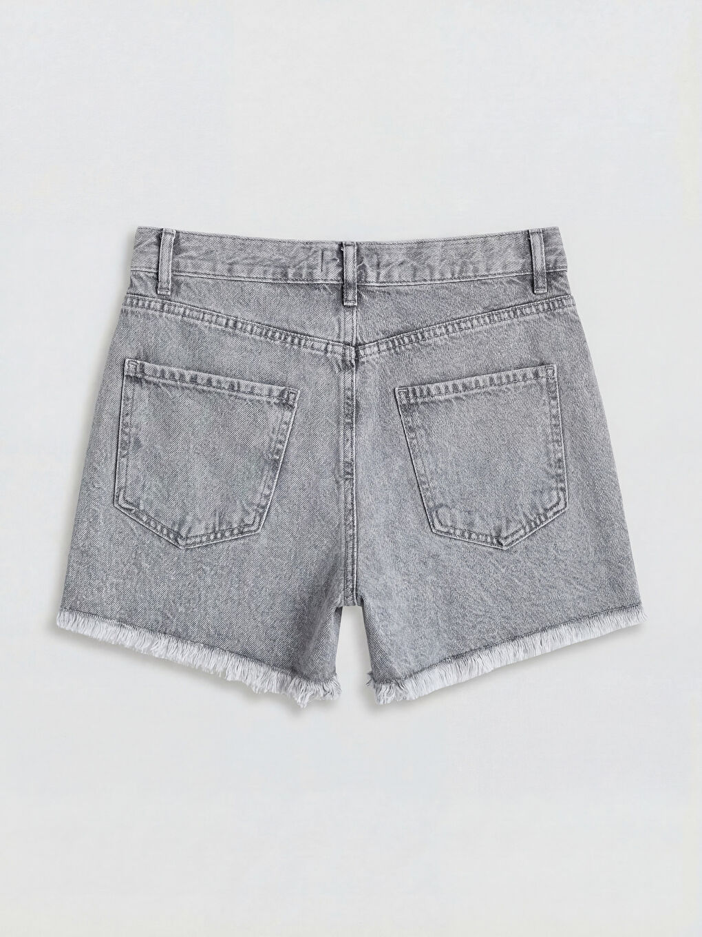 Gri Püsküllü Taşlı Kadın Jean Şort-1