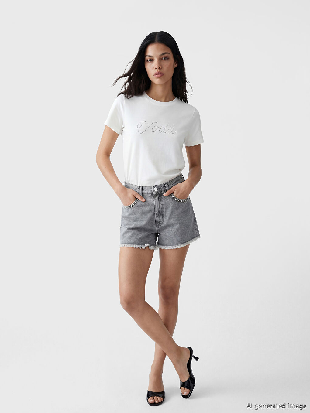 Fringed Rhinestone Embellished Women's Denim Shorts
