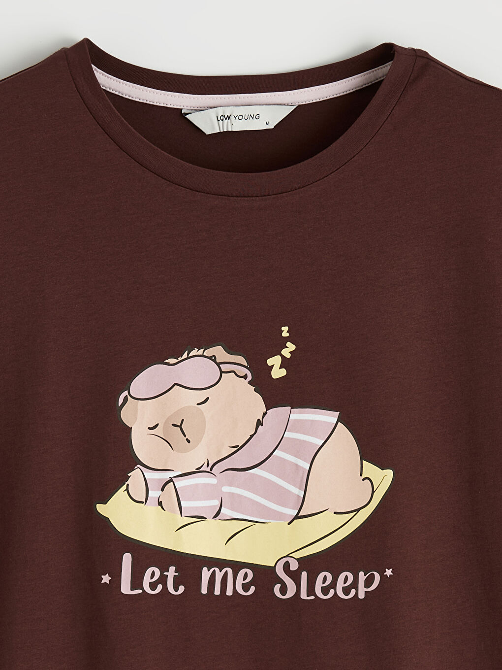 Kahverengi Bisiklet Yaka Baskılı Kadın Gecelik-1