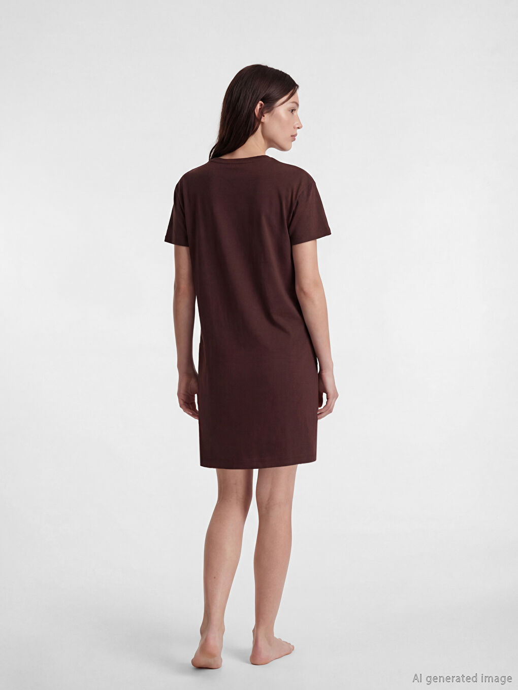 Kahverengi Bisiklet Yaka Baskılı Kadın Gecelik-3