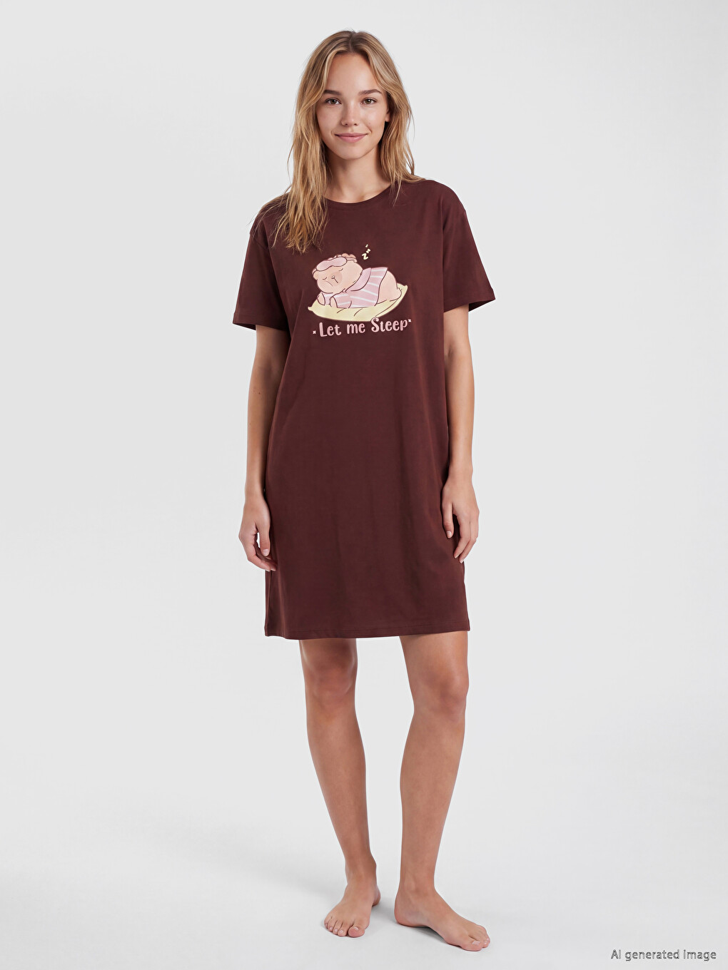 Crew Neck Printed Women's Nightdress