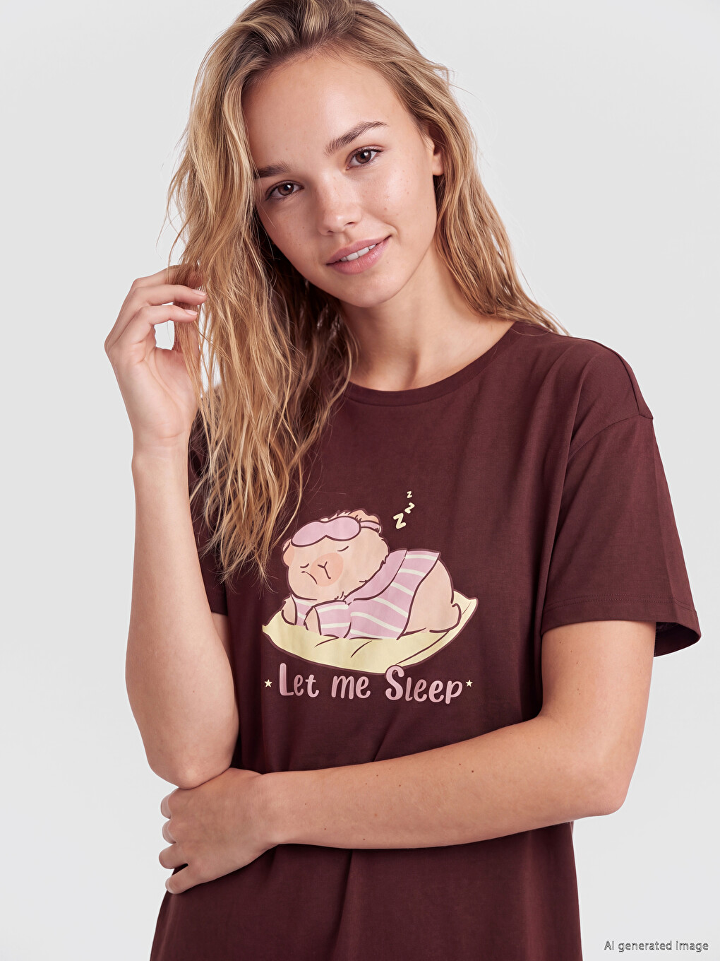 Crew Neck Printed Women's Nightdress-1
