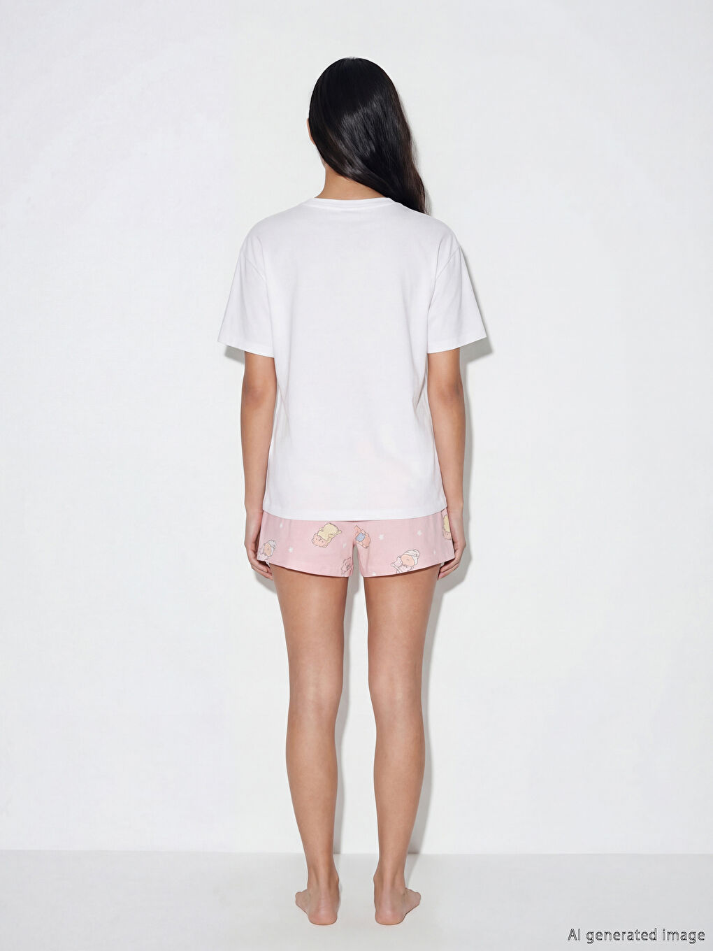 Pembe Bisiklet Yaka Baskılı Kadın Şortlu Pijama Takımı-2