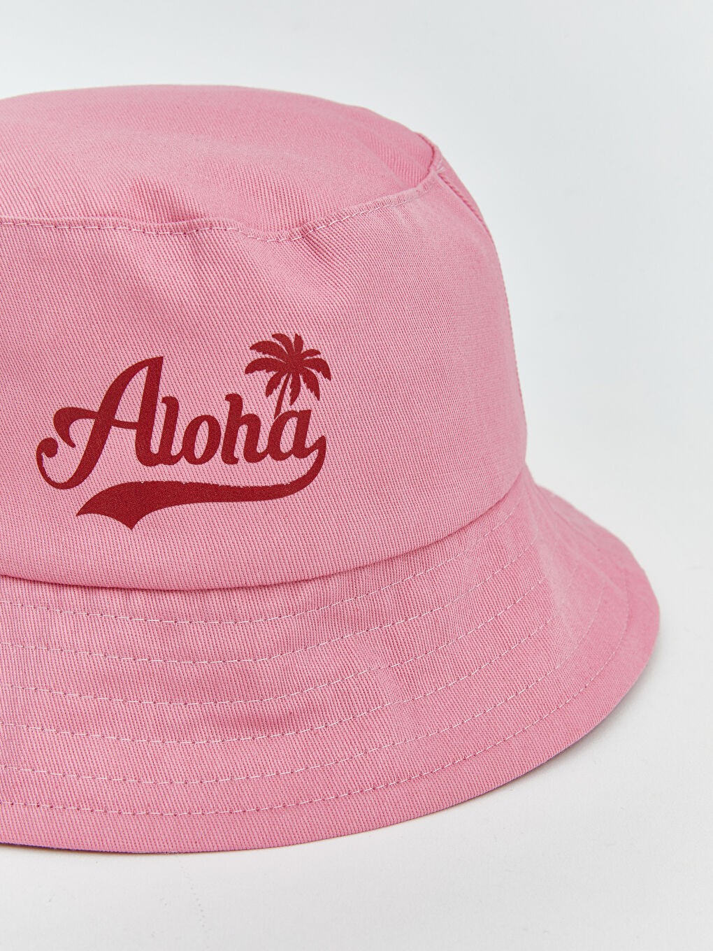 Pembe Aloha Nakışlı Kız Çocuk Bucket Şapka -1