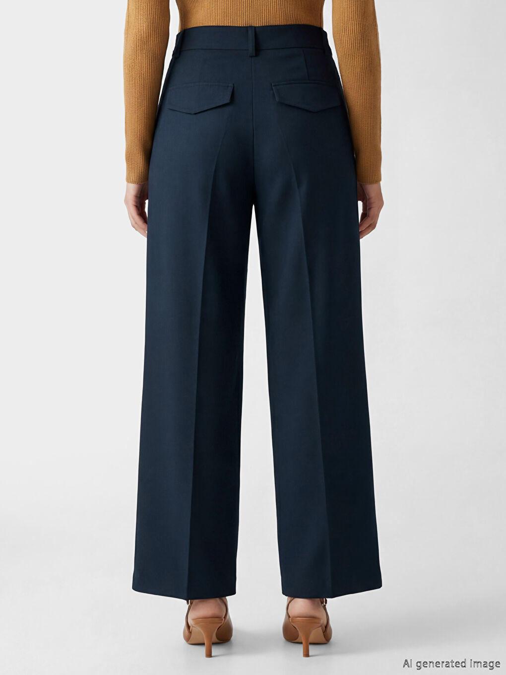 Lacivert Loose Fit Kadın Pileli Kumaş Pantolon-1