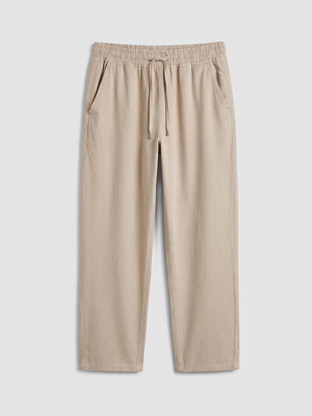 Bej Beli Lastikli Balloon Fit Kadın Jean Pantolon