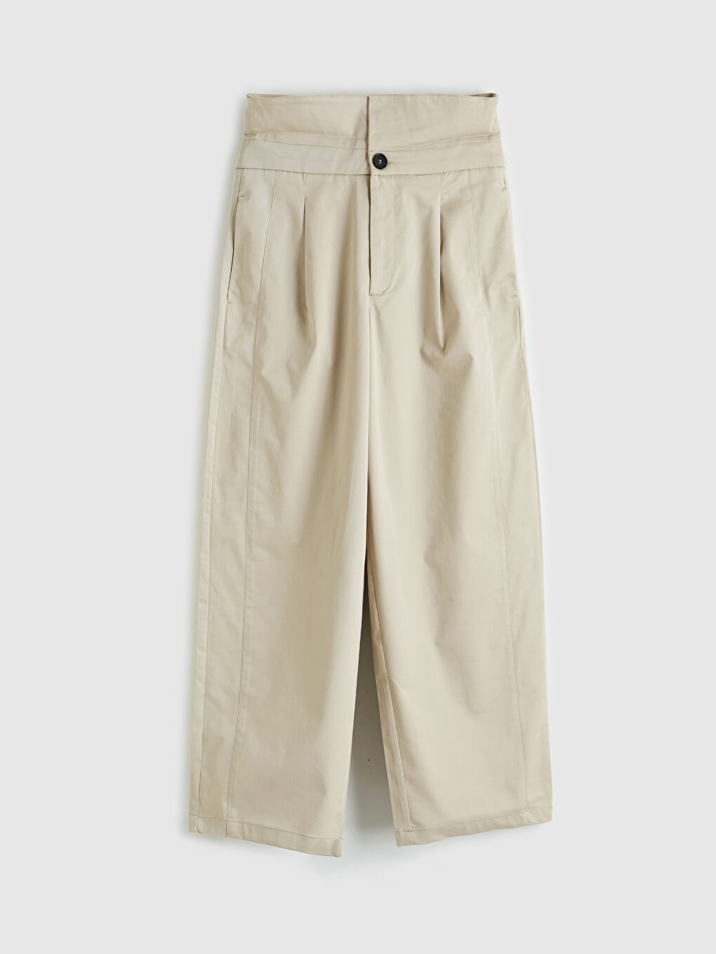 Bej Loose Fit Pileli Kadın Kumaş Pantolon-1