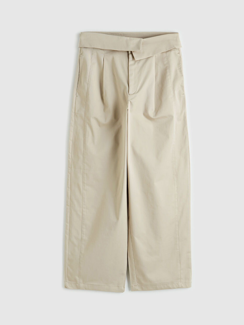 Bej Loose Fit Pileli Kadın Kumaş Pantolon-2