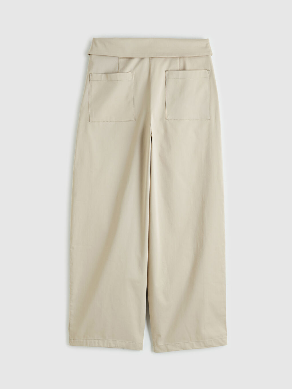 Bej Loose Fit Pileli Kadın Kumaş Pantolon-3