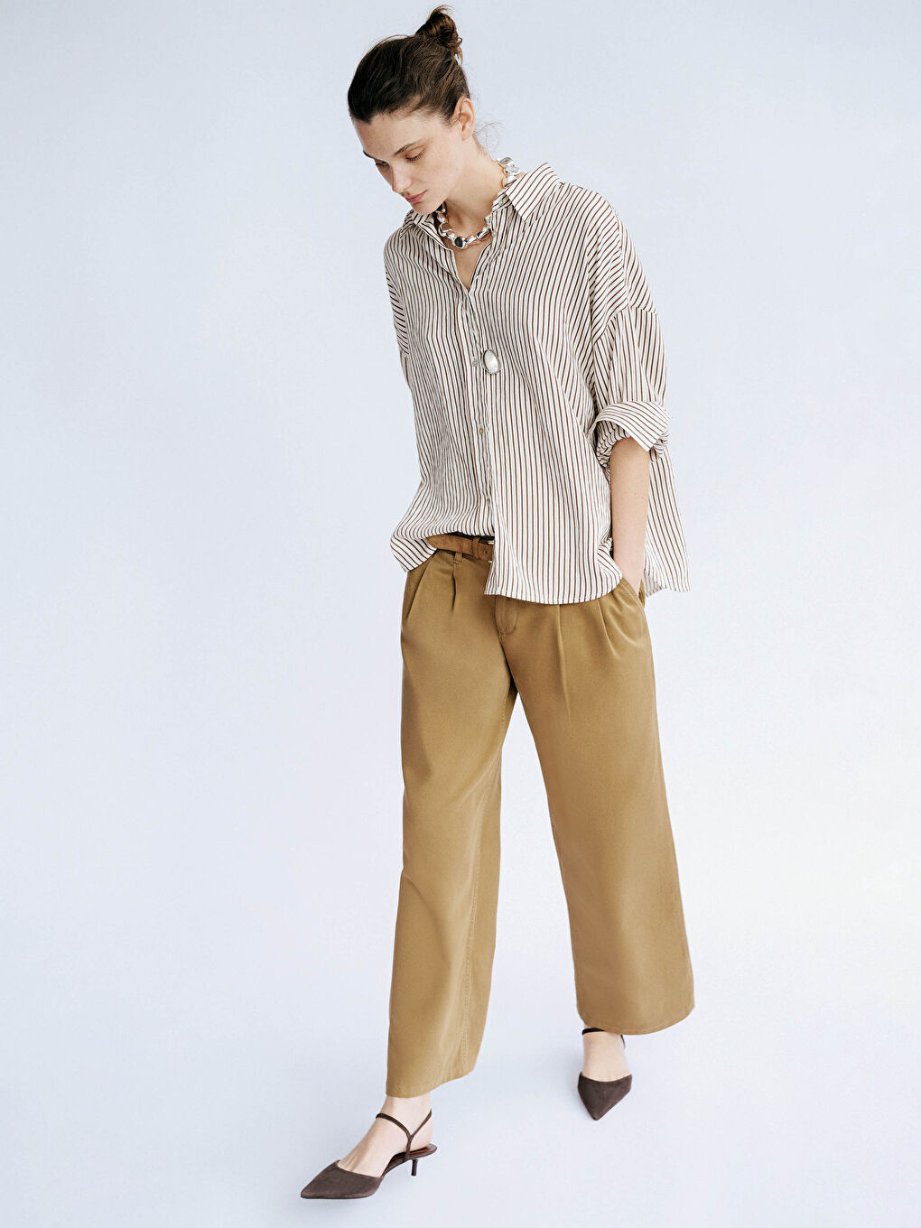 Yeşil Beli Lastikli Geniş Paça Kadın Pantolon