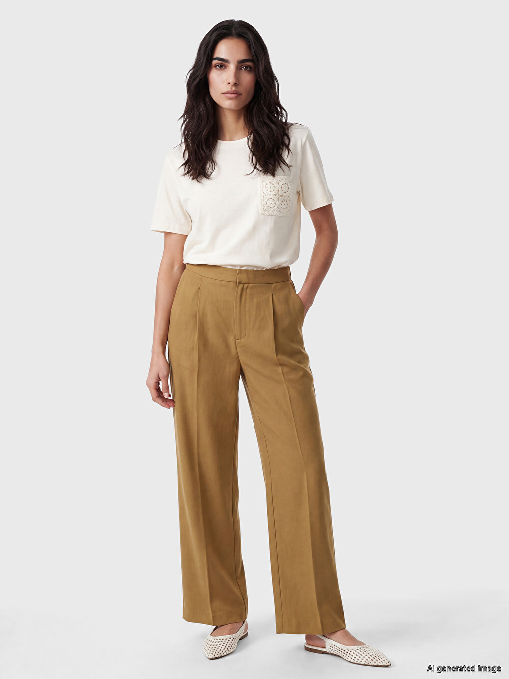 Elastic Waist Wide Leg Women's Trousers-2