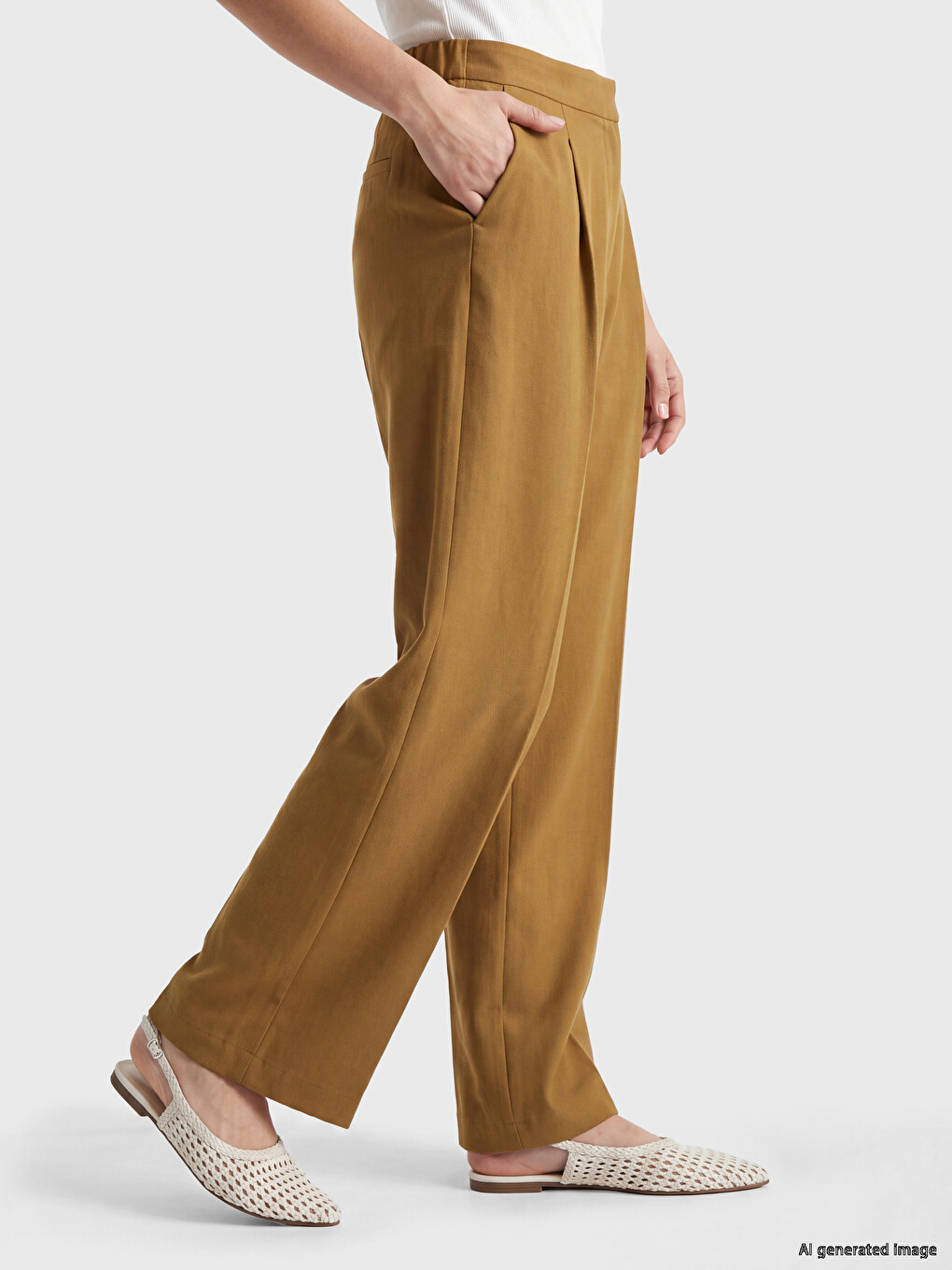 Elastic Waist Wide Leg Women's Trousers-3