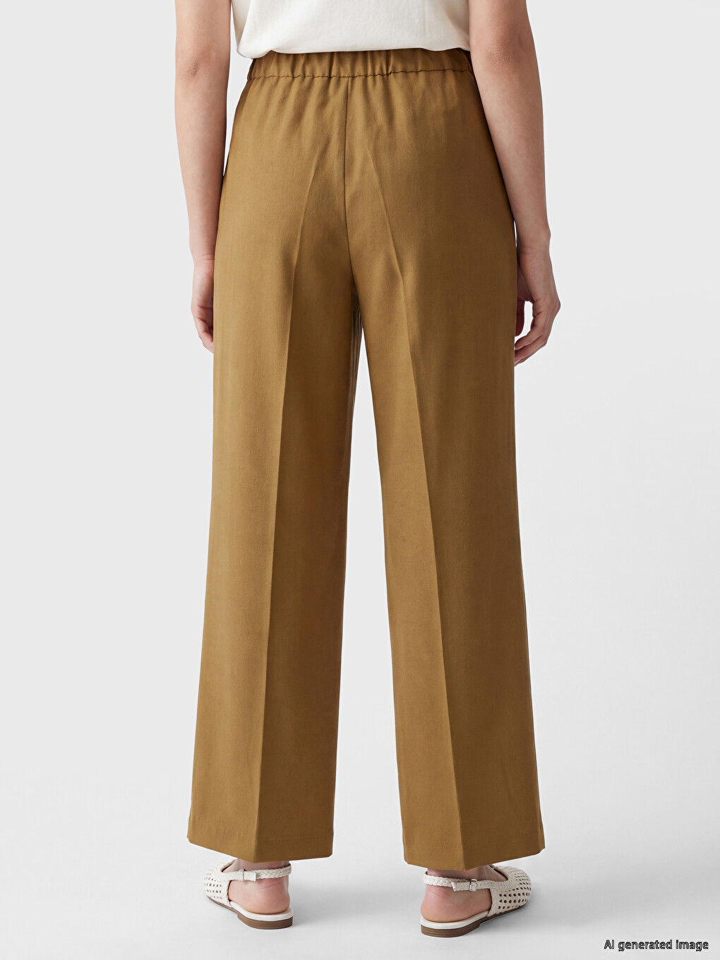 Elastic Waist Wide Leg Women's Trousers-5