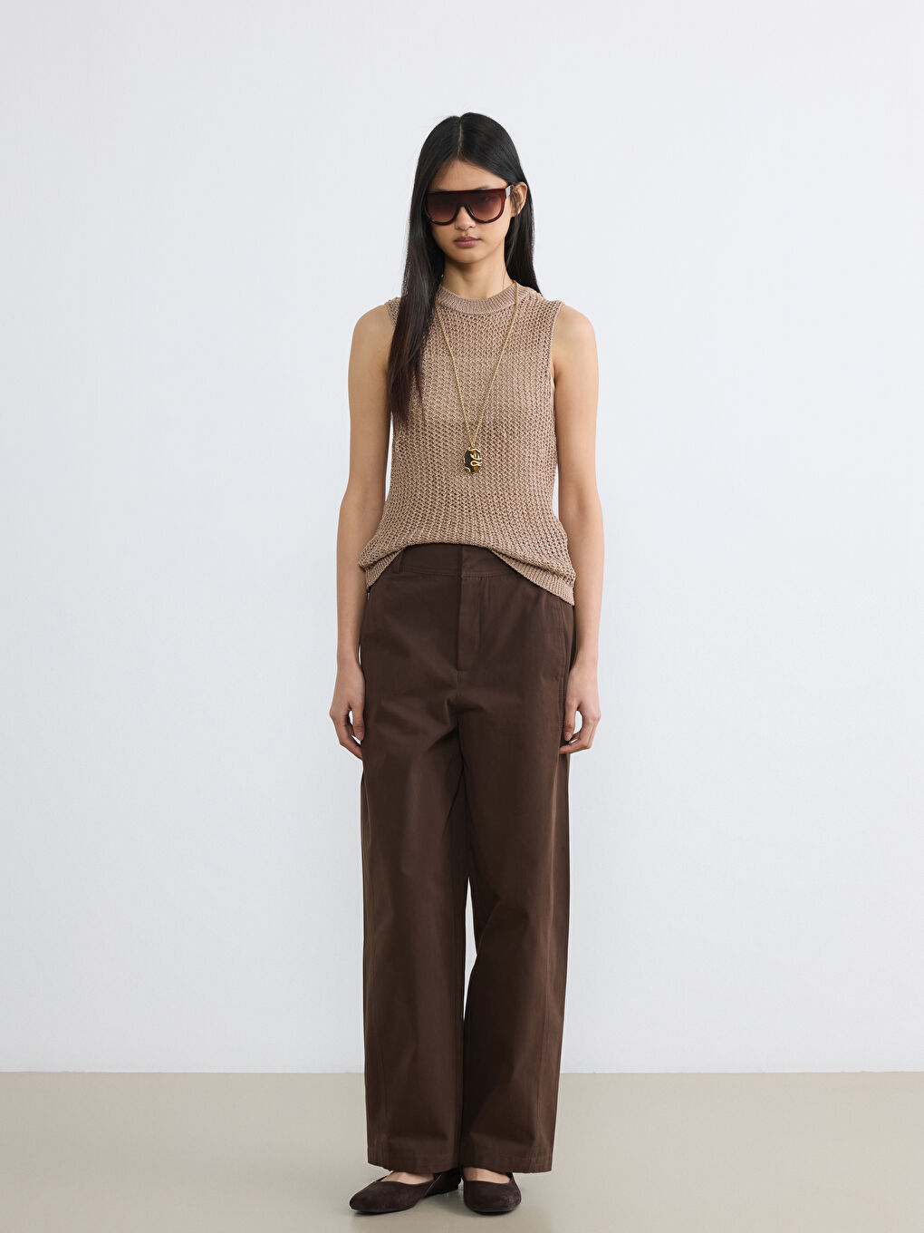 Kahverengi Geniş Paça Kadın Gabardin Pantolon