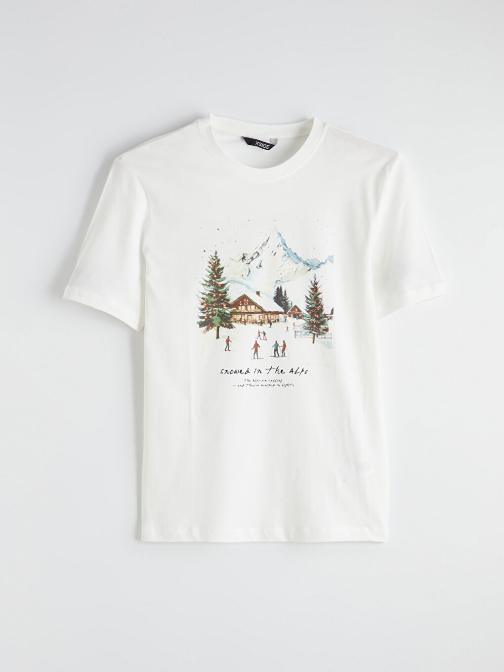 Ekru Bisiklet Yaka Baskılı Erkek Tişört-4