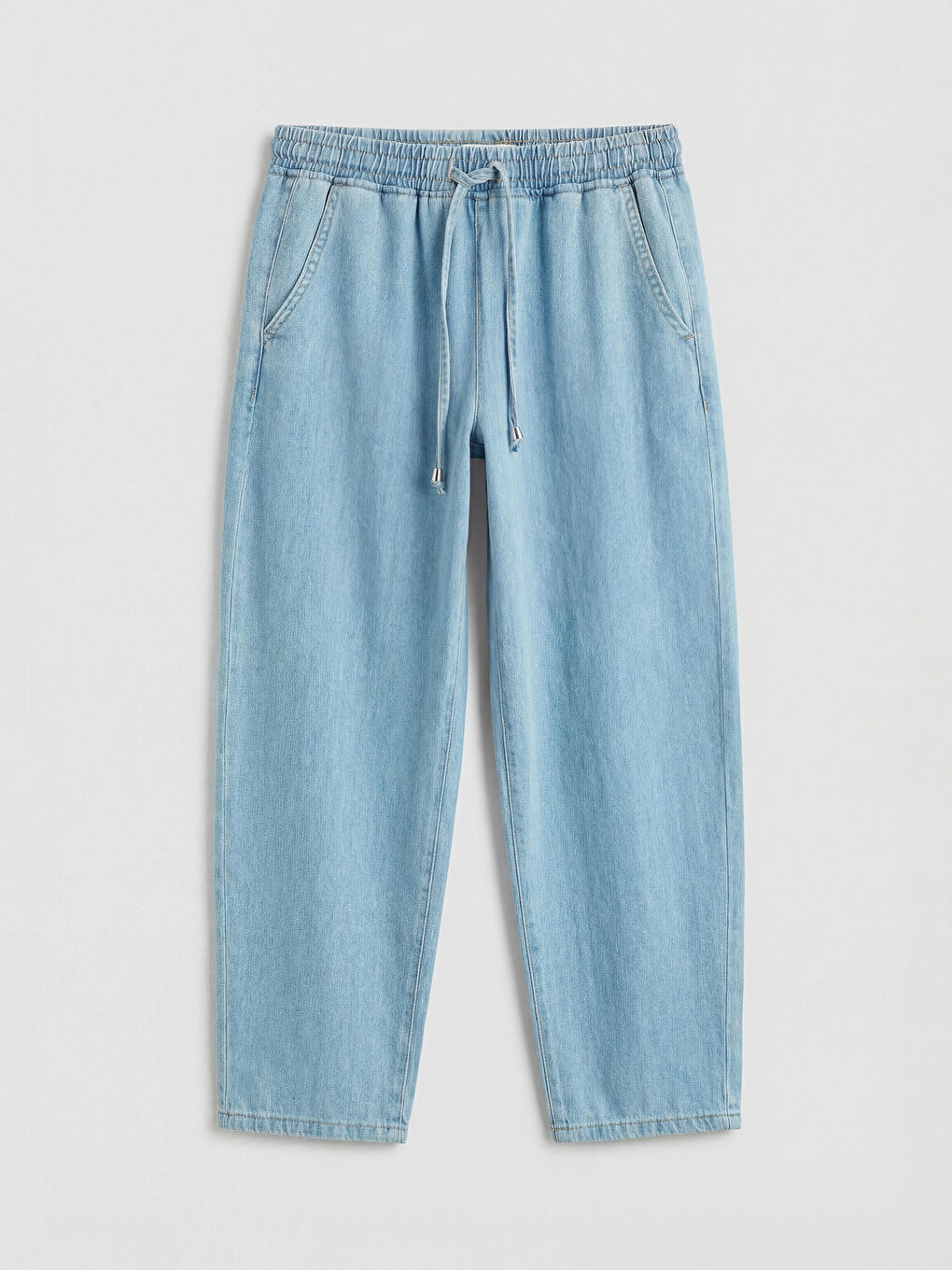 İndigo Beli Lastikli Balloon Fit Kadın Jean Pantolon-3