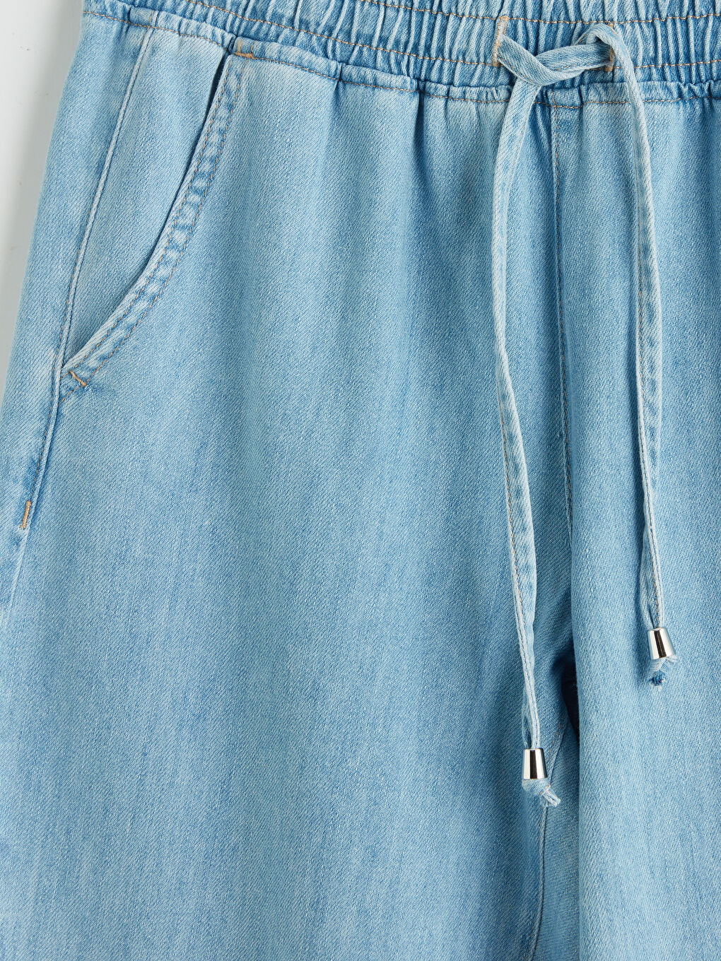 İndigo Beli Lastikli Balloon Fit Kadın Jean Pantolon-5