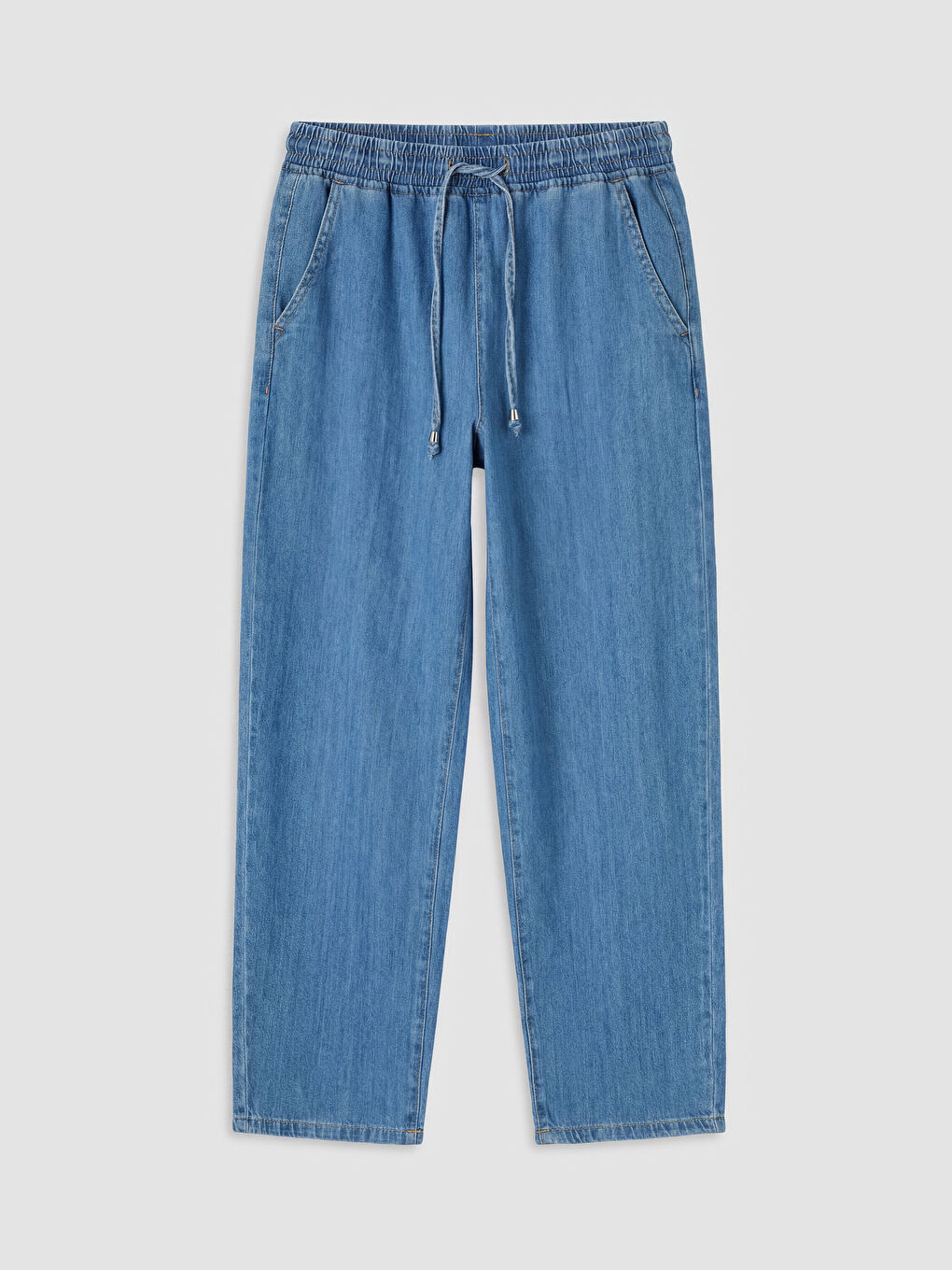 İndigo Beli Lastikli Balloon Fit Kadın Jean Pantolon