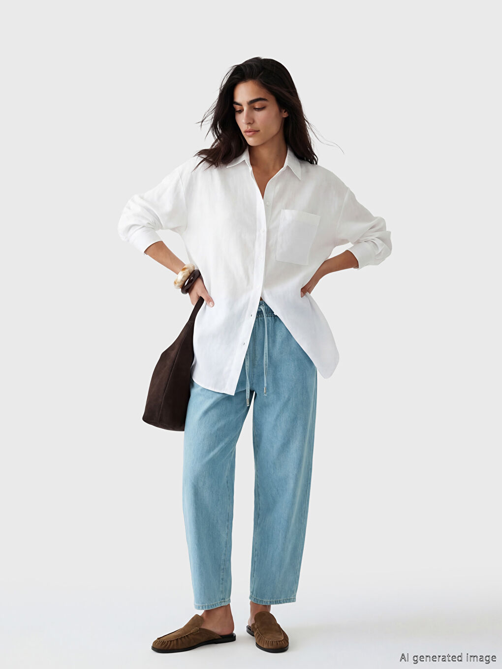 İndigo Beli Lastikli Balloon Fit Kadın Jean Pantolon