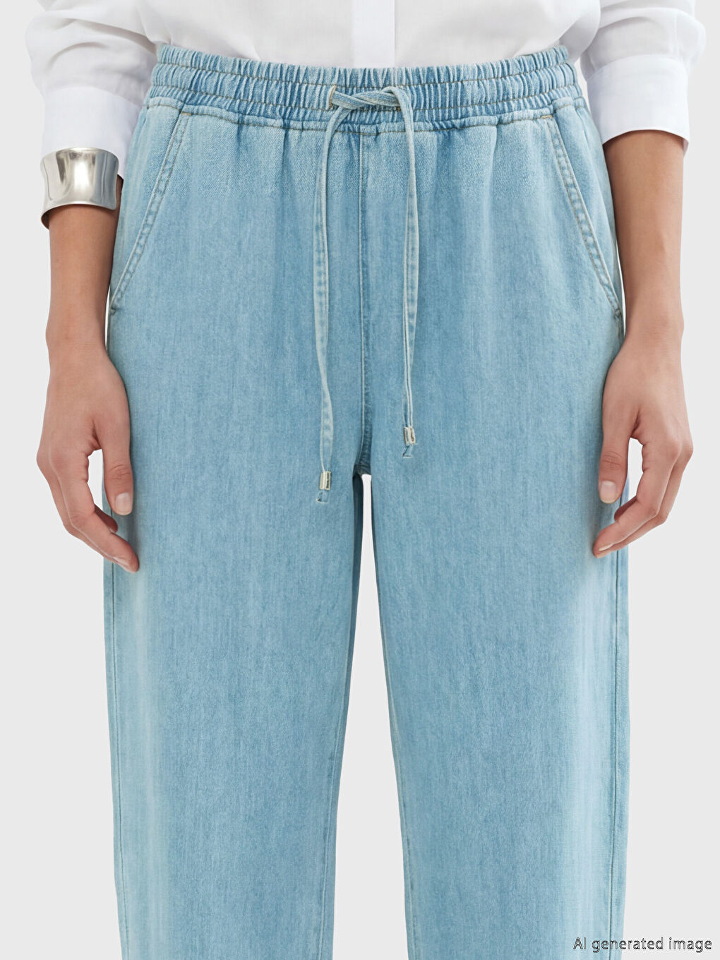 İndigo Beli Lastikli Balloon Fit Kadın Jean Pantolon-1