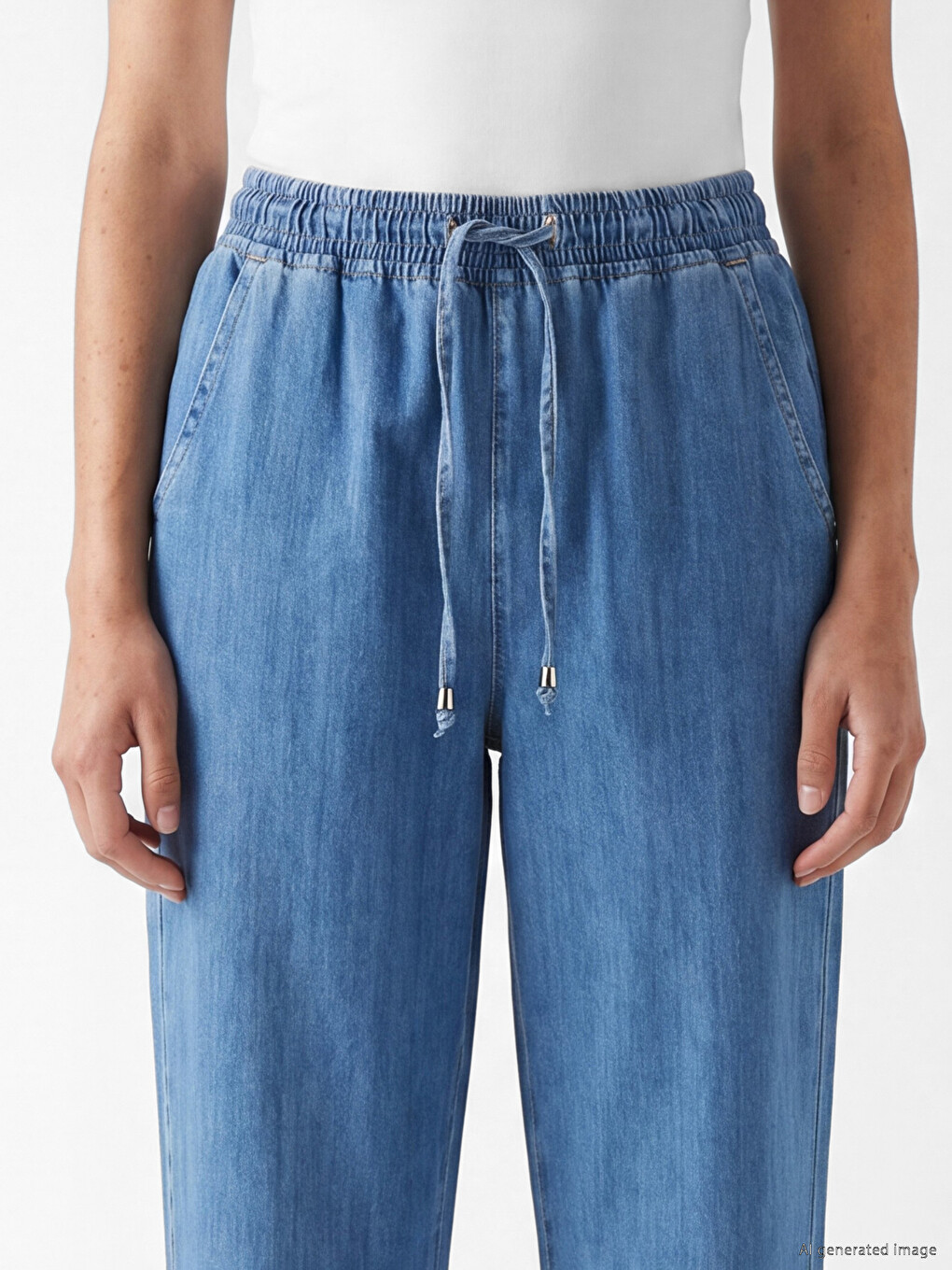 İndigo Beli Lastikli Balloon Fit Kadın Jean Pantolon-2