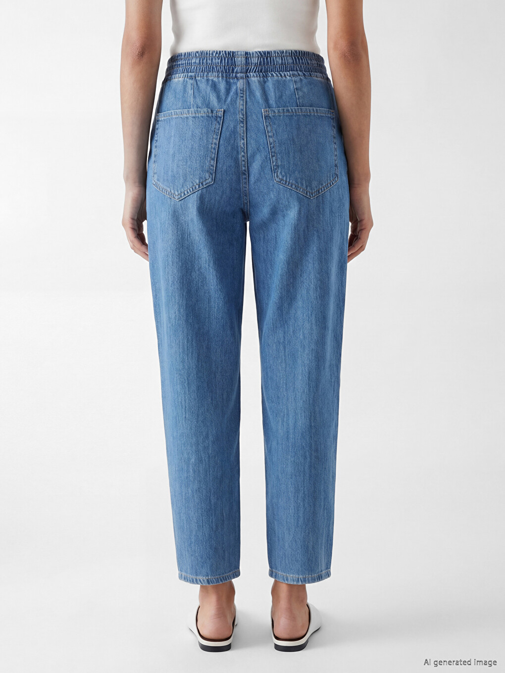 İndigo Beli Lastikli Balloon Fit Kadın Jean Pantolon-3