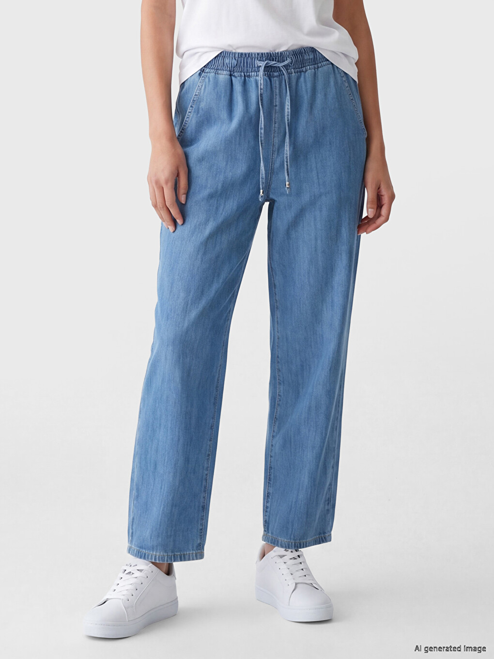 İndigo Beli Lastikli Balloon Fit Kadın Jean Pantolon-1