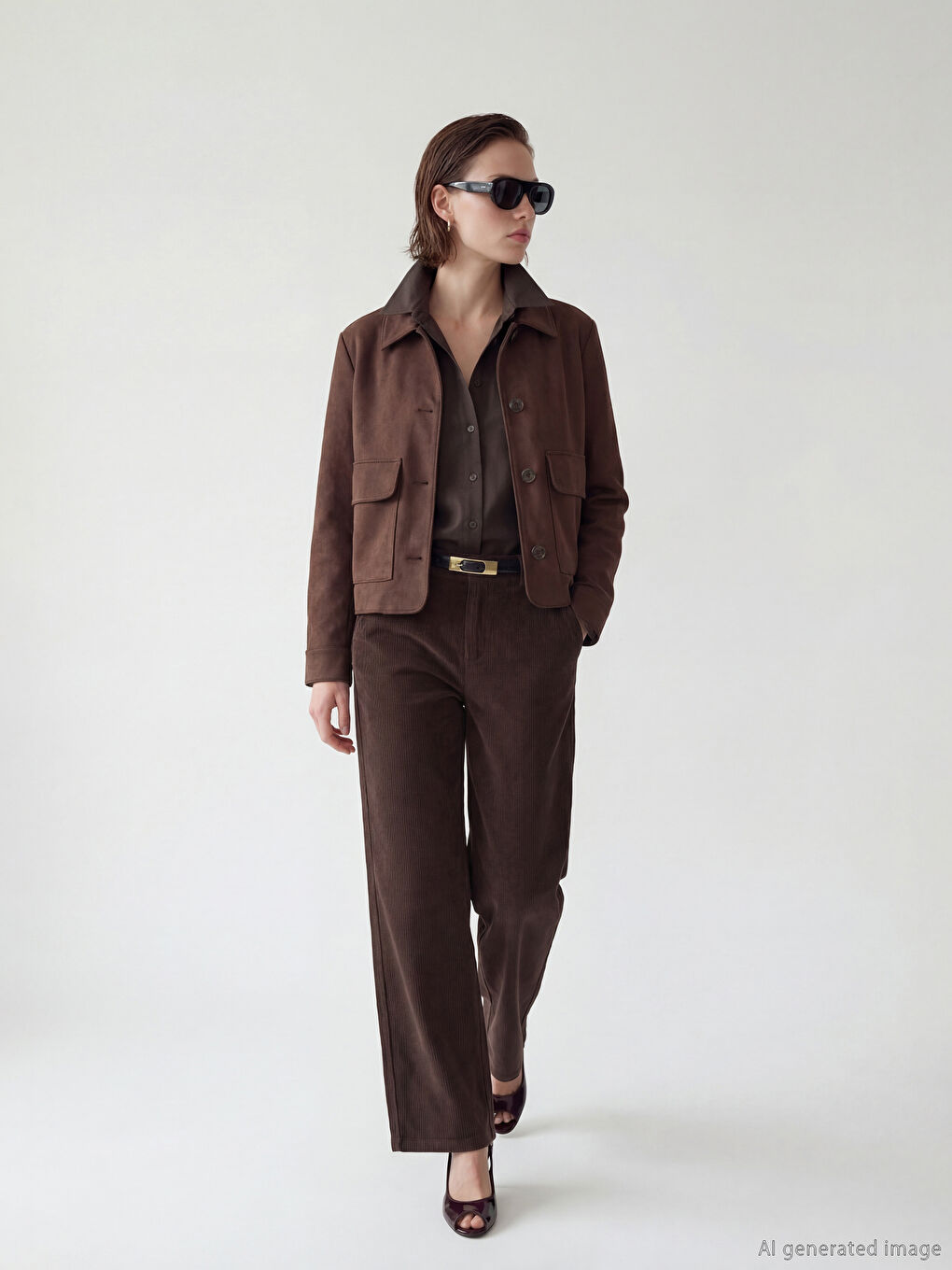 Kahverengi Dar Fit Kadın Fitilli Kadife Pantolon