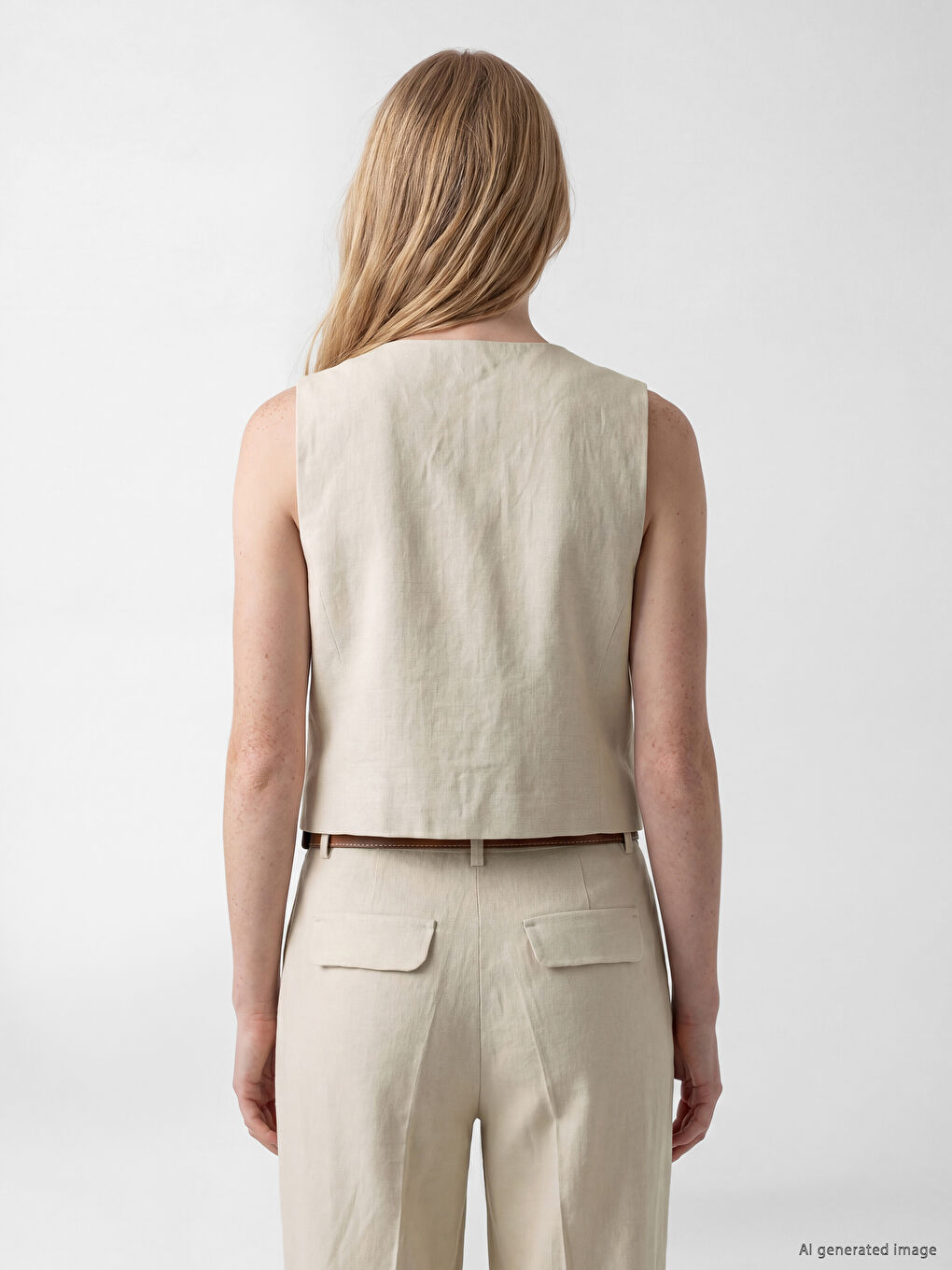 Linen Blend Women's Classic Waistcoat-3