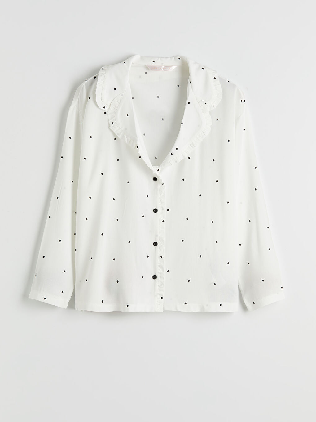 Ekru Gömlek Yaka Puantiyeli Kadın Pijama Takım-1