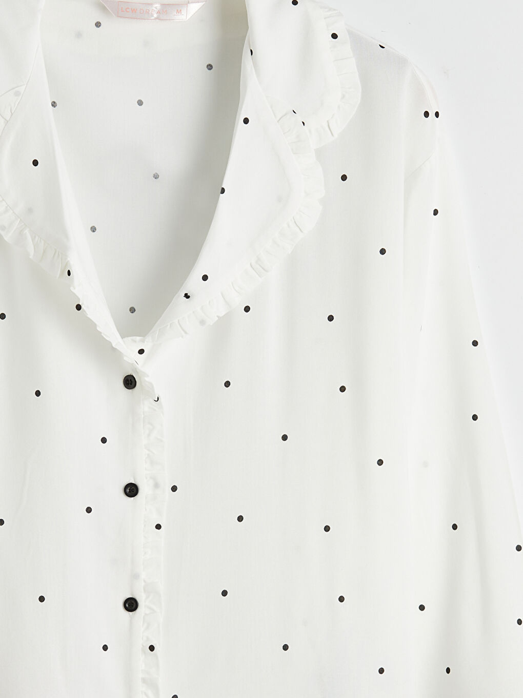 Ekru Gömlek Yaka Puantiyeli Kadın Pijama Takım-3