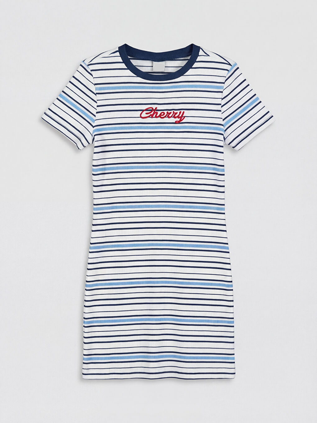 Lacivert Çizgili Kız Çocuk Fitilli Elbise