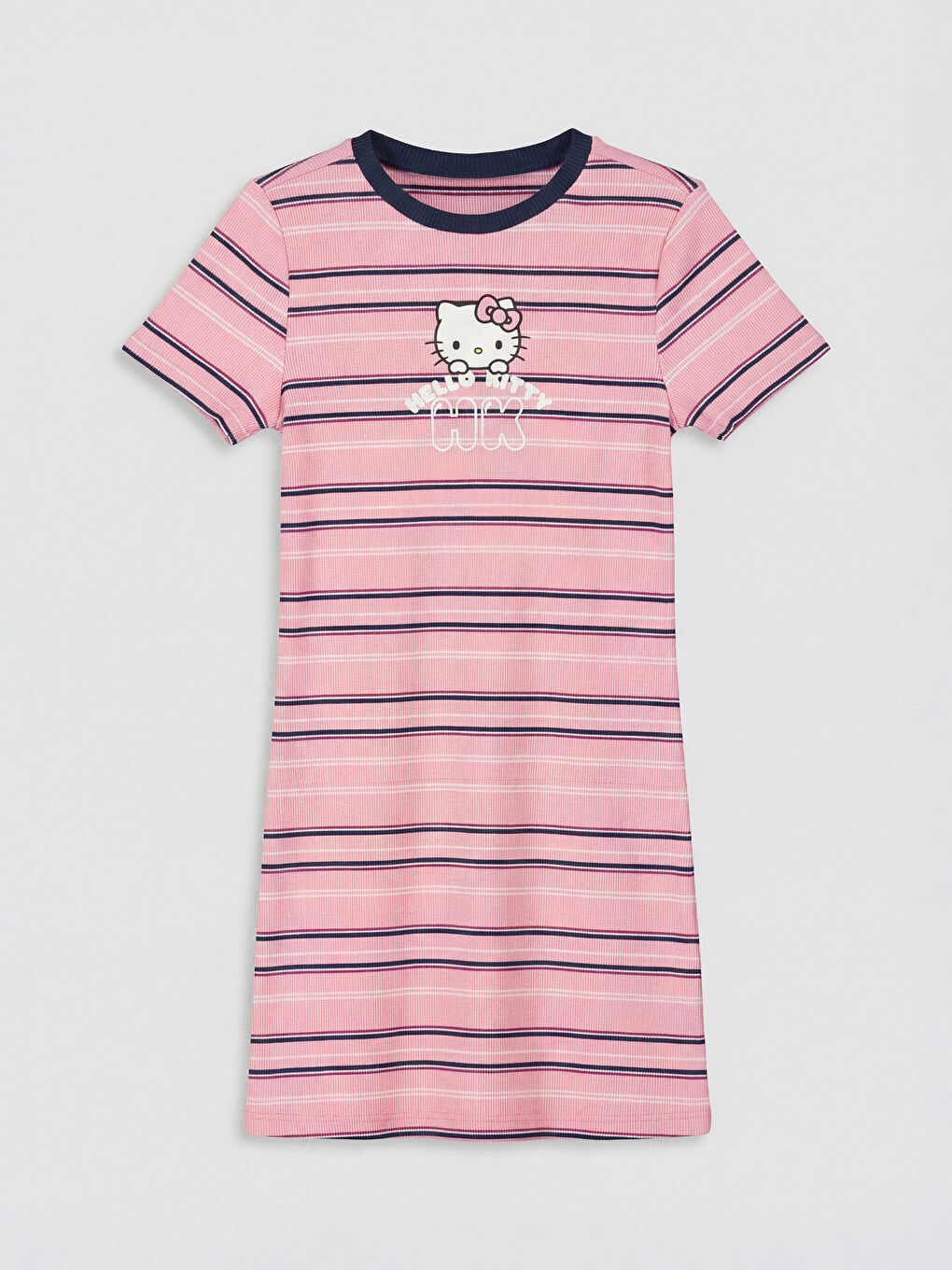 Pembe Hello Kitty Baskılı Kız Çocuk Fitilli Elbise